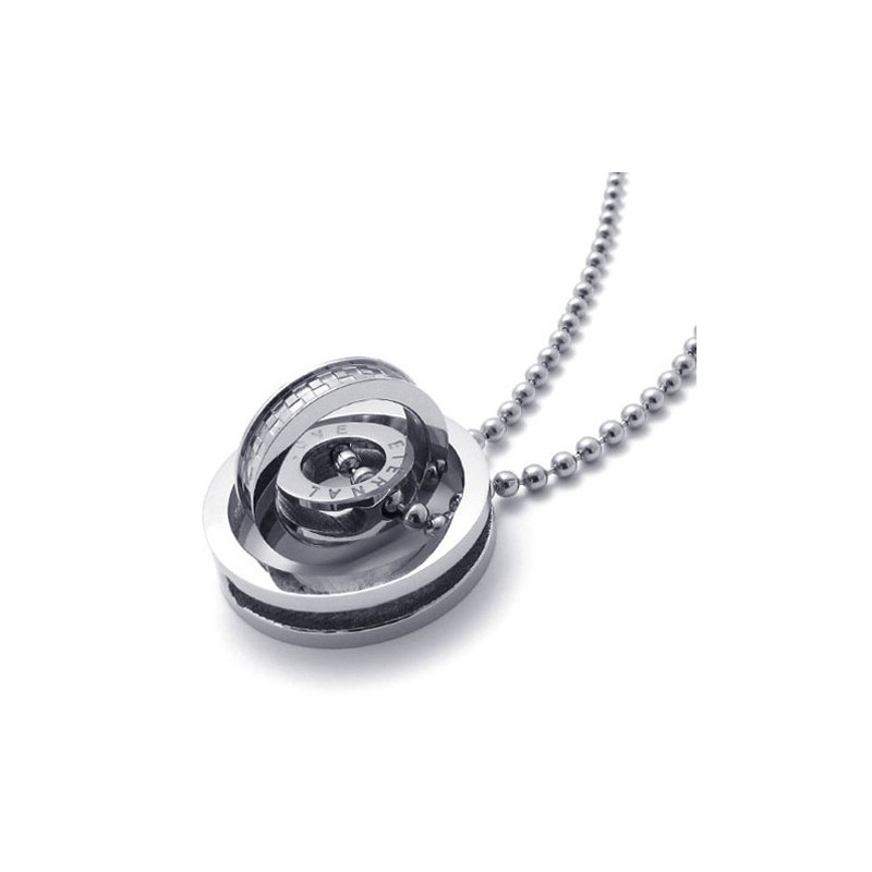 Silver Accent Multiple Rings Lovers Titanium Pendant Silver Accent Multiple Rings Lovers Titanium Pendant