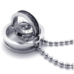 Black Accent Multiple Rings Lovers Titanium Pendant