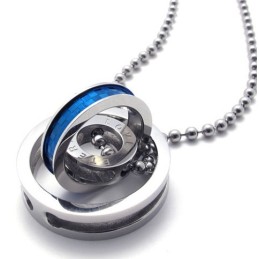 Blue Accent Multiple Rings Lovers Titanium Pendant