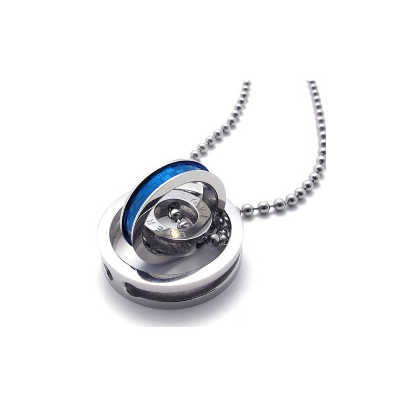 Blue Accent Multiple Rings Lovers Titanium Pendant Blue Accent Multiple Rings Lovers Titanium Pendant