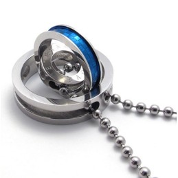 Blue Accent Multiple Rings Lovers Titanium Pendant