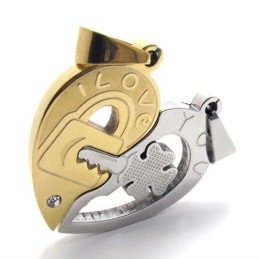 Gold Accent Lovers Titanium Pendant