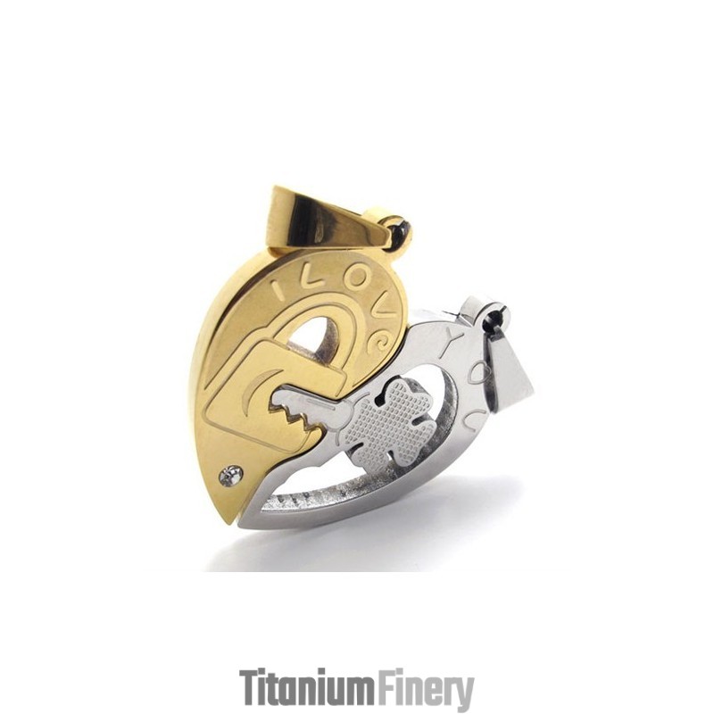 Gold Accent Lovers Titanium Pendant