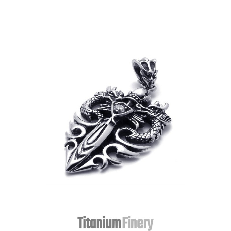 Two-Dragon Dagger Titanium Pendant