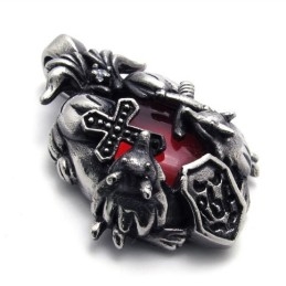 Cross Red Gem Titanium Pendant