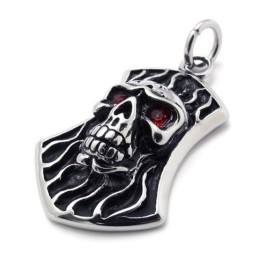 Skull With Red Diamond Titanium Pendant