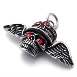 Red Diamond Wings Skull Titanium Pendant
