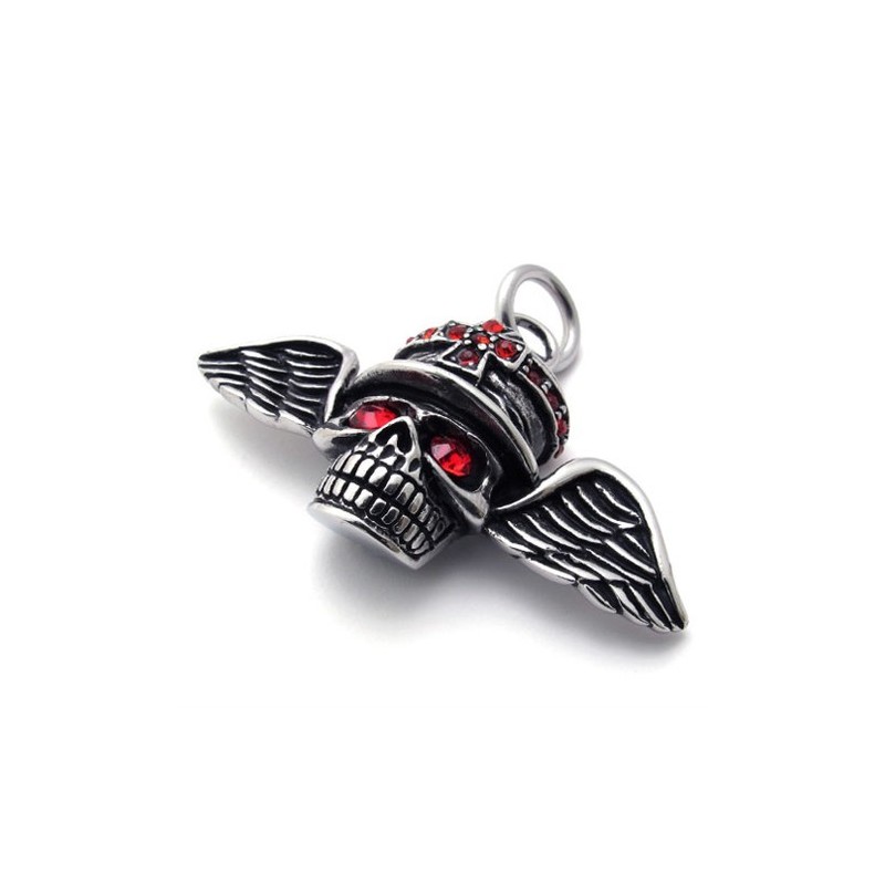 Red Diamond Wings Skull Titanium Pendant