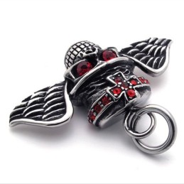 Red Diamond Wings Skull Titanium Pendant