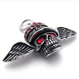 Red Diamond Wings Skull Titanium Pendant
