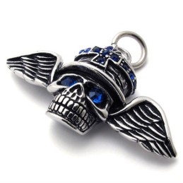 Wings Skull Blue Diamond Titanium Pendant