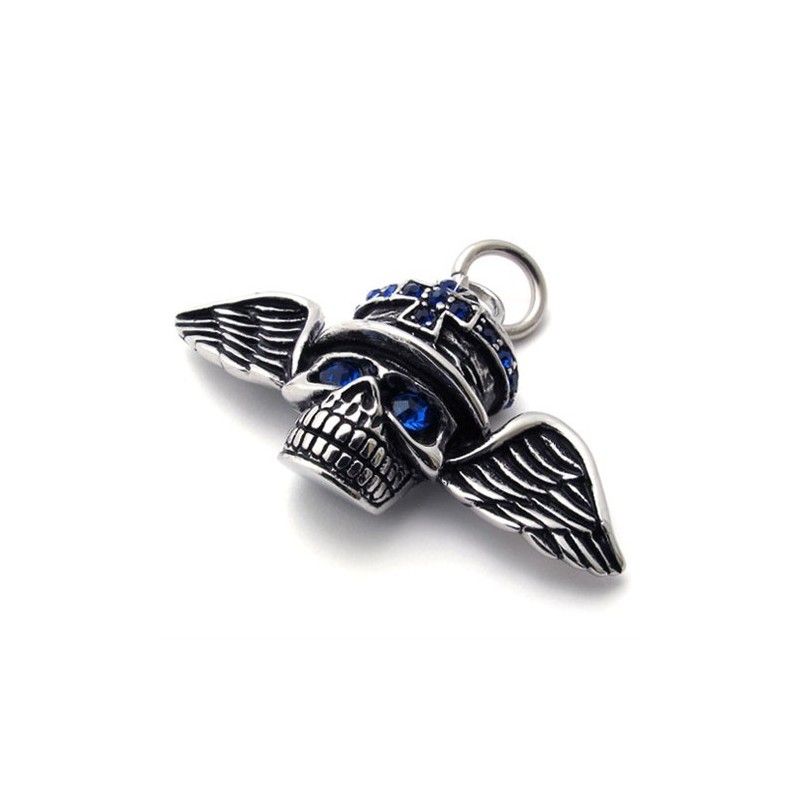Wings Skull Blue Diamond Titanium Pendant Wings Skull Blue Diamond Titanium Pendant
