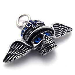 Wings Skull Blue Diamond Titanium Pendant