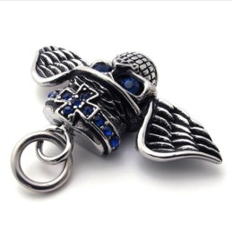 Wings Skull Blue Diamond Titanium Pendant
