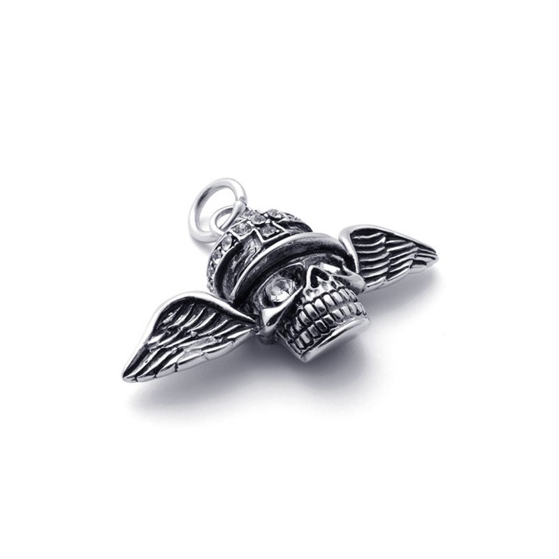 Wings Skull Diamond Titanium Pendant