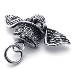 Wings Skull Diamond Titanium Pendant