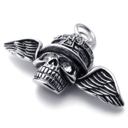 Wings Skull Diamond Titanium Pendant