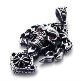 Skull With Red Diamond Titanium Pendant