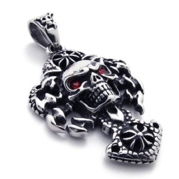 Skull With Red Diamond Titanium Pendant