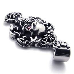 Skull With Red Diamond Titanium Pendant