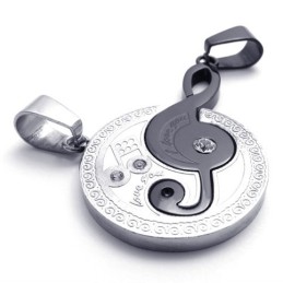 Black Musical Note Lovers Titanium Pendant