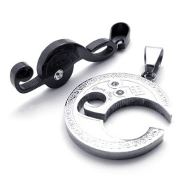 Black Musical Note Lovers Titanium Pendant