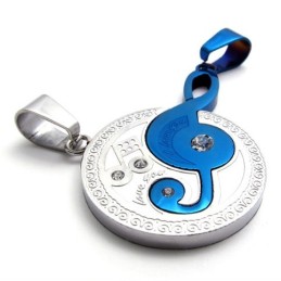 Blue Musical Note Lovers Titanium Pendant
