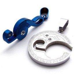 Blue Musical Note Lovers Titanium Pendant