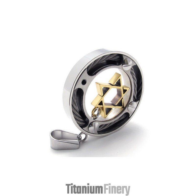 Cable Ring Gold Star Lovers Titanium Pendant Cable Ring Gold Star Lovers Titanium Pendant
