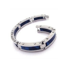 Mens Blue Silver Pure Titanium Rubber Bangle Bracelet