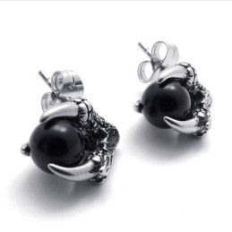 Claw Black Gem Titanium Earrings