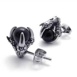 Claw Black Gem Titanium Earrings
