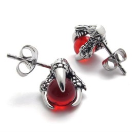 Claw Red Gem Titanium Earrings