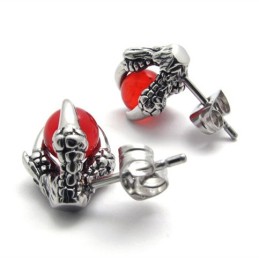 Claw Red Gem Titanium Earrings