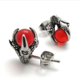 Claw Red Gem Titanium Earrings