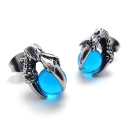 Claw Blue Gem Titanium Earrings
