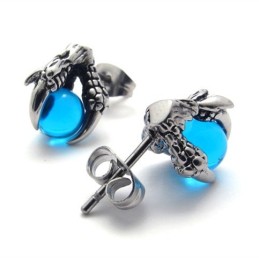 Claw Blue Gem Titanium Earrings
