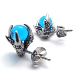 Claw Blue Gem Titanium Earrings