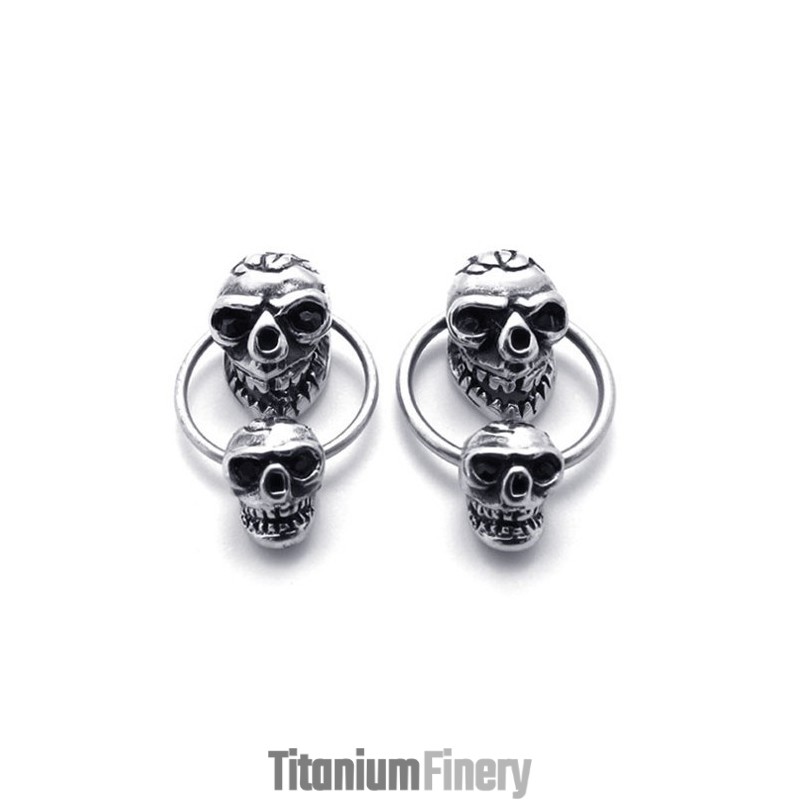 Double Skull Titanium Earrings