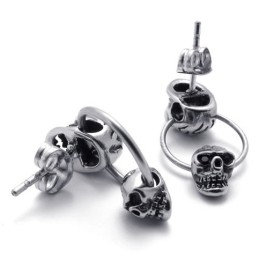 Double Skull Titanium Earrings