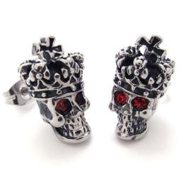Red Diamond Crown Skull Titanium Earrings