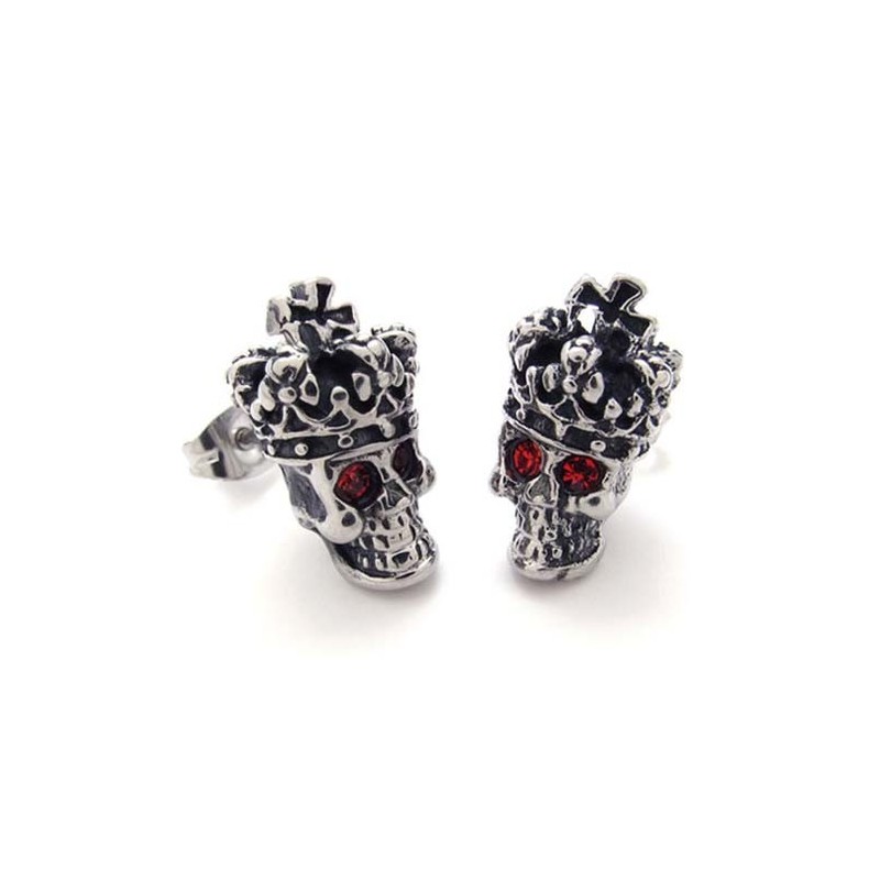 Red Diamond Crown Skull Titanium Earrings Red Diamond Crown Skull Titanium Earrings