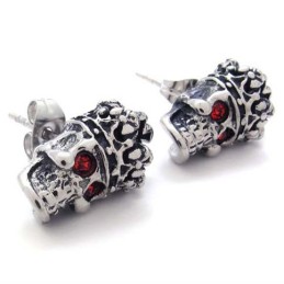Red Diamond Crown Skull Titanium Earrings
