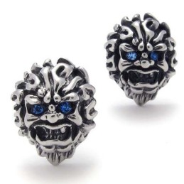 Lion With Blue Diamond Titanium Earrings