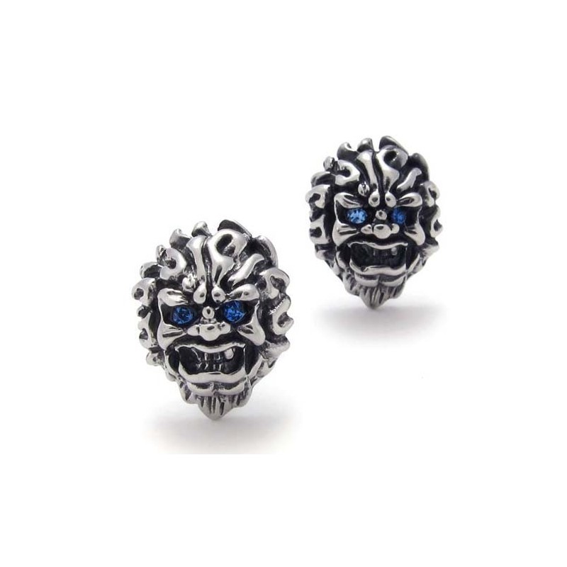 Lion With Blue Diamond Titanium Earrings Lion With Blue Diamond Titanium Earrings