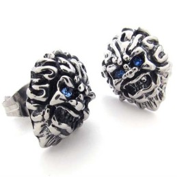 Lion With Blue Diamond Titanium Earrings