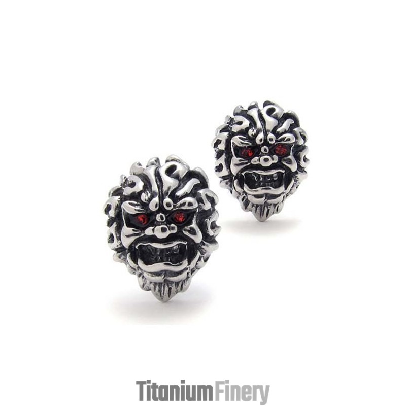 Red Diamond Lion Titanium Earrings Red Diamond Lion Titanium Earrings