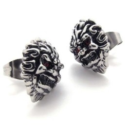 Red Diamond Lion Titanium Earrings