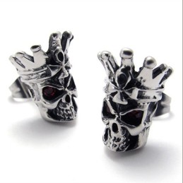 Red Diamond Skull Titanium Earrings