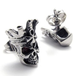 Red Diamond Skull Titanium Earrings